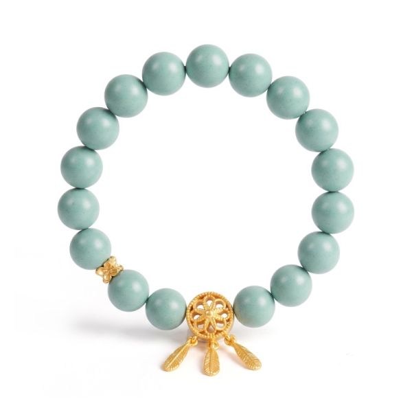 01c8ecb7-f0be-4265-ae9e-ca6eb5656c4e.jpg Turquoise & Gold Bead Bracelet - Handmade Mala with Filigree Charm