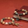 Lotus Carved Bead Bracelet - Turtle Motif Accent, Wooden Lotus Charm