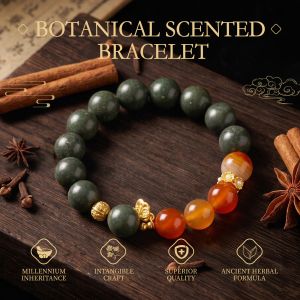 Chinese Style Bracelet - Green & Orange-Red Beads, Meditation Mala