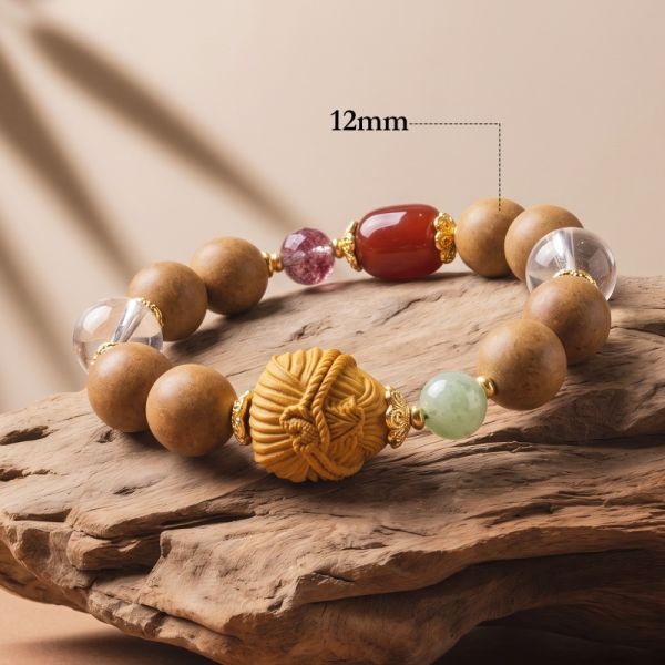 19c17d61-7546-4d1f-b36e-302b3928410b.jpg Mixed Bead Mala Bracelet - Handcrafted with Carved Charm & Gold-Tone Spacers