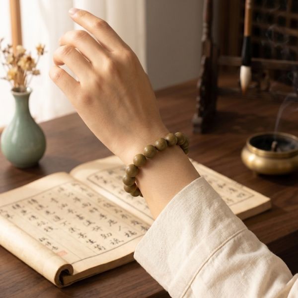 Dark Brown Incense Bead Bracelet - Gold Speckle Finish, Handmade