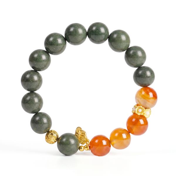 1ca3de05-fada-4e36-bae5-d507bb2f934c.jpg Chinese Style Bracelet - Green & Orange-Red Beads, Meditation Mala