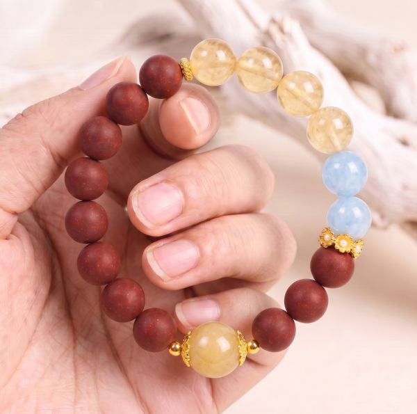 3ce196e8-ca90-4b9f-a8ba-6bea322a9c97.jpg Aquamarine & Red Beaded Bracelet - Handmade Chinese Lucky Charm Bracelet