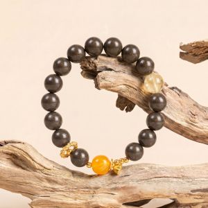3db01e15-2fef-4192-8555-24b5c0d51d79.jpg Natural Brown Gold-Fleck Bracelet - Amber Accent Mala for Meditation