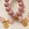 4a064433-738a-4d90-9607-ff51b9b9d7f7.jpg Chinese Blessing Bracelet - Pink Purple Beads, Gold-Tone Fu Charm