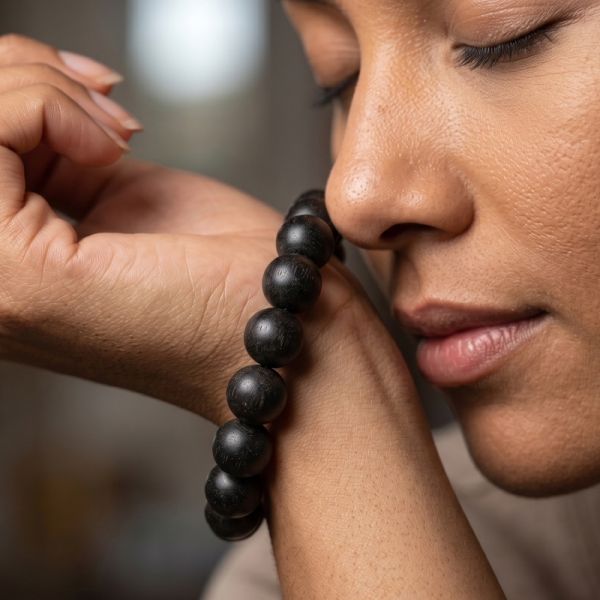 51921d7f-7a43-4c77-a345-b24c4efa8fc9.jpg Black Meditation Bracelet - Handmade Mala with Speckled Rounds