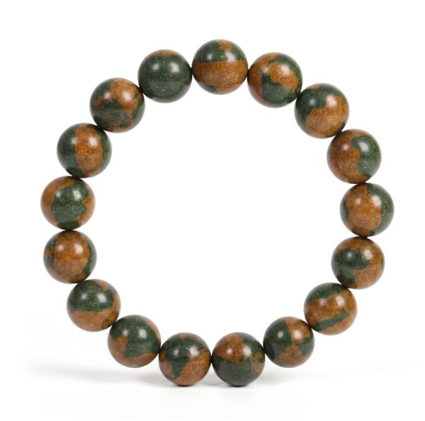 Handmade Incense Bead Bracelet - Green & Brown Swirled Mala for Meditation