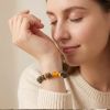Natural Brown Gold-Fleck Bracelet - Amber Accent Mala for Meditation