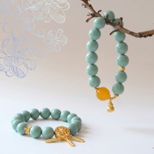 8e3974ae-c127-48c3-b208-fcc5c78077a5.jpg Turquoise & Gold Bead Bracelet - Handmade Mala with Filigree Charm