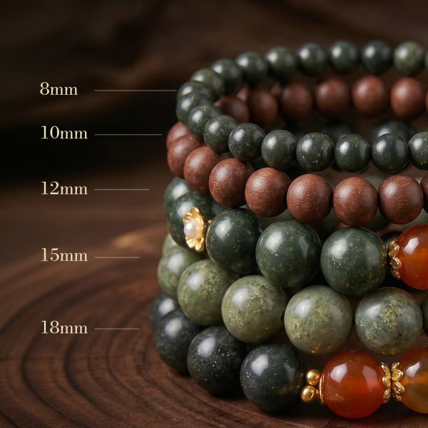 8ef14662-2369-4b57-8b70-16dceed31aee.jpg Chinese Style Bracelet - Green & Orange-Red Beads, Meditation Mala