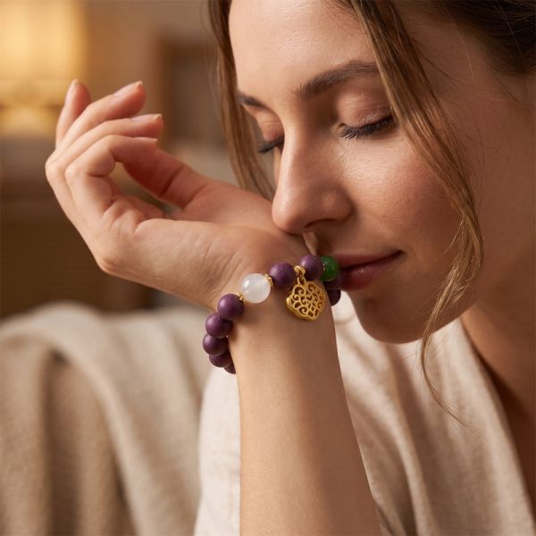 90694d77-2ba0-4c94-b4ac-6d69fdf0d9cb.jpg Purple Lucky Charm Bracelet - Gold Cloud Pendant, Handmade Chinese Mala