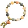 Lotus Carved Bead Bracelet - Turtle Motif Accent, Wooden Lotus Charm