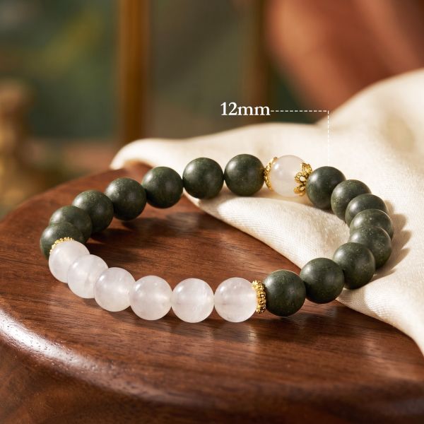 Green White Lucky Bracelet - Handcrafted Chinese Mala for Meditation