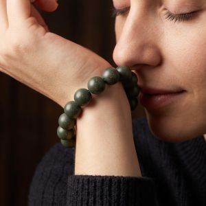 98f035a1-0e2d-47ee-8488-b4b6466359bc.jpg Forest Green Bead Bracelet - Handmade Mala with Gold-Speckled Rounds