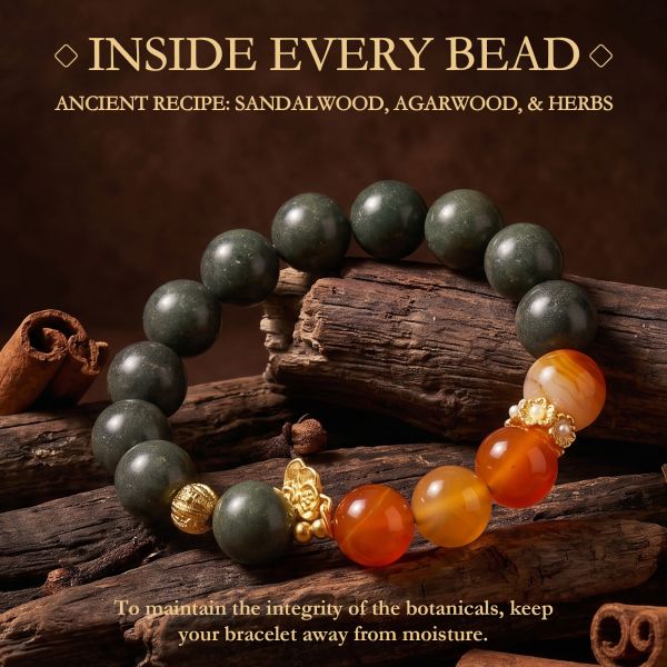 9b692490-bcff-4c74-8693-3fa7cc12ae55.jpg Chinese Style Bracelet - Green & Orange-Red Beads, Meditation Mala