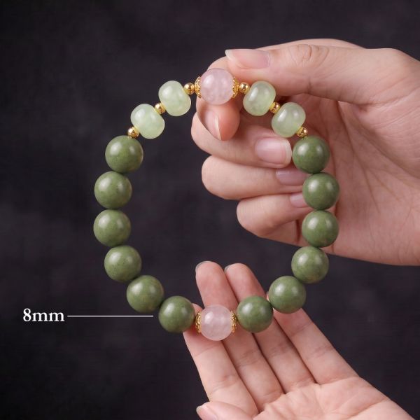 reen Bead Mala Bracelet - Handmade Purple Accent Beads, Mindfulness Jewelry