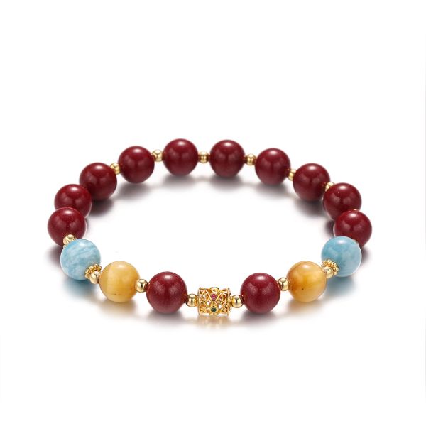b1878d9f-11f3-4489-895d-66788204112f.jpg Multi-Color Chinese Bracelet - Red, Amber & Blue Beads with Gold Zodiac Charm