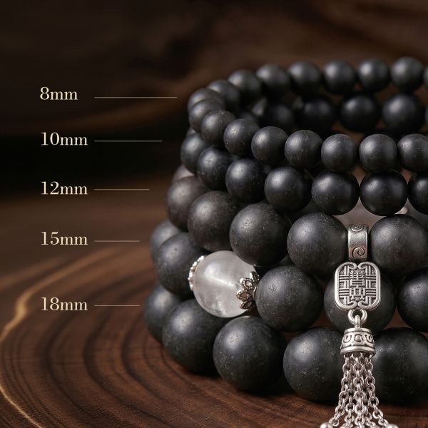 b8b96799-cb56-4cb3-b812-facae138ddb9.jpg Black & White Bead Bracelet - Crackle Accent, Handmade Mala with Tassel