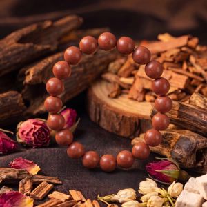 Brown Red Bead Bracelet - Handcrafted Gold Shimmer Mala for Meditation