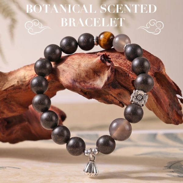 c401667d-91e4-4090-acd6-a0c0004017b6.jpg Black & Tiger Eye Meditation Bracelet - Silver Lotus Pendant, Handmade