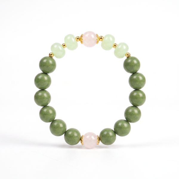 reen Bead Mala Bracelet - Handmade Purple Accent Beads, Mindfulness Jewelry