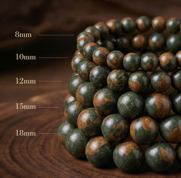Handmade Incense Bead Bracelet - Green & Brown Swirled Mala for Meditation