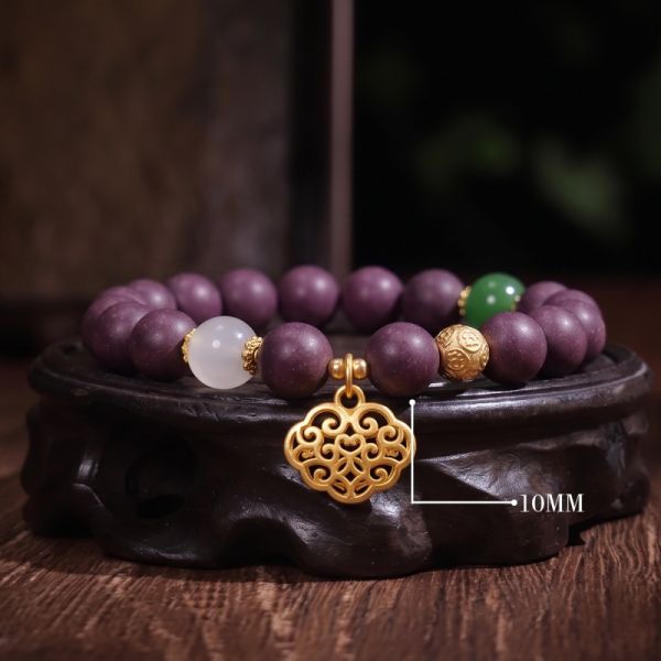 dad5fde2-bdc0-47d3-9b15-6d876b167c95.jpg Purple Lucky Charm Bracelet - Gold Cloud Pendant, Handmade Chinese Mala