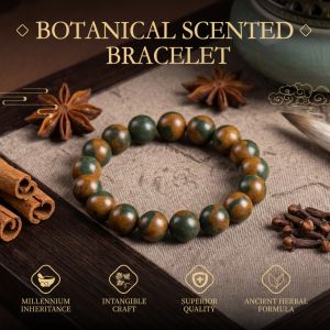 Handmade Incense Bead Bracelet - Green & Brown Swirled Mala for Meditation