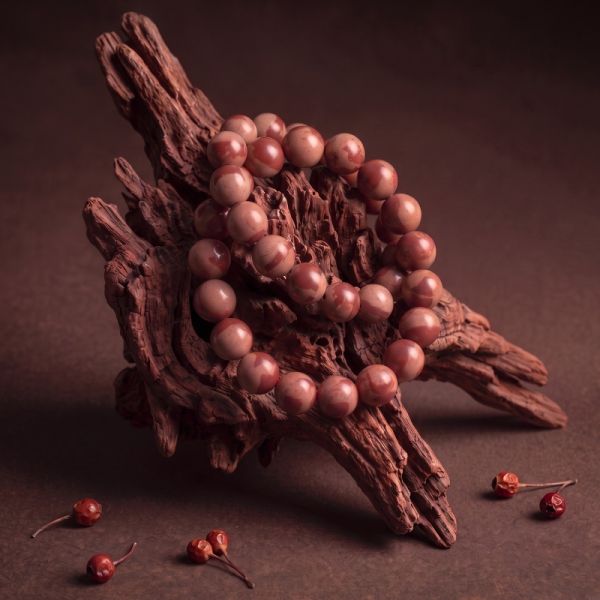 e3a82855-86eb-4efd-8001-5bbb23c3b530.jpg Handmade Tawny Mala - Red Brown Veined Rounds for Meditation