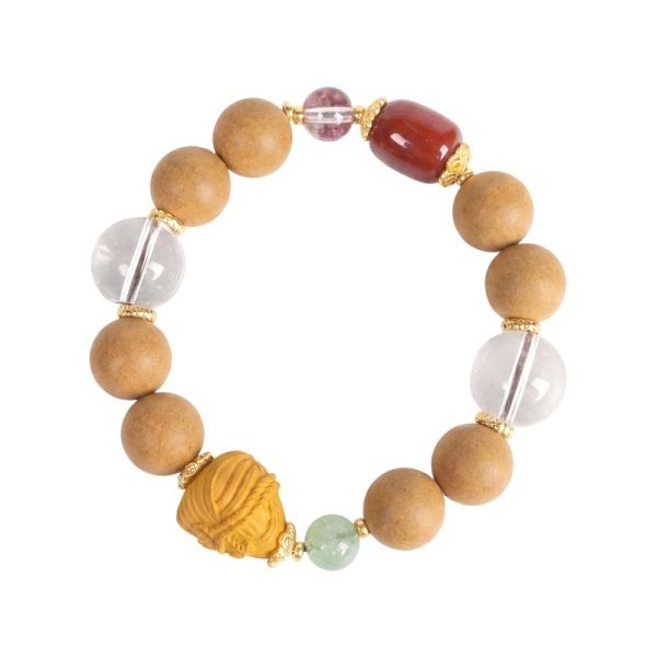 eca11ad6-be33-4493-9d68-1585c0031d1c-1.jpg Mixed Bead Mala Bracelet - Handcrafted with Carved Charm & Gold-Tone Spacers