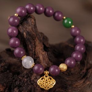 ef7fa5be-82be-40ea-a10a-99026729b67a.jpg Purple Lucky Charm Bracelet - Gold Cloud Pendant, Handmade Chinese Mala