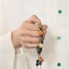 Lotus Carved Bead Bracelet - Turtle Motif Accent, Wooden Lotus Charm